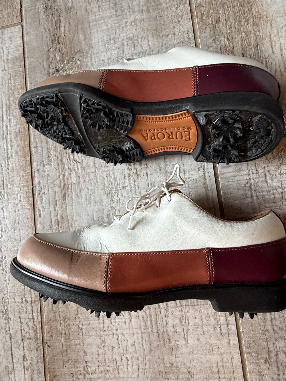 FOOTJOY FJ Europa Collection Women’s 7 Ivory Brown Four Tone Golf Shoes 99224